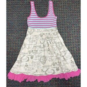 Mustard Pie Women's Tank Dress Size Small  Pink Lace Hem Striped Pockets